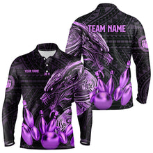 Load image into Gallery viewer, Black and Purple Dragon Tribal Bowling Polo, 1/4 Zip Shirts For Men Custom Retro Bowling Team Jerseys NQS9630