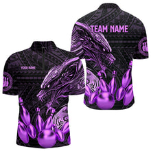 Load image into Gallery viewer, Black and Purple Dragon Tribal Bowling Polo, 1/4 Zip Shirts For Men Custom Retro Bowling Team Jerseys NQS9630