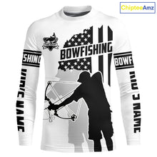 Load image into Gallery viewer, Carp hunter bowfishing black &amp; white American flag Custom UV sun protection Long sleeve Fishing Shirt NQS9817
