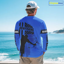 Load image into Gallery viewer, Carp hunter bowfishing black and blue American flag Custom UV sun protection Long sleeve Fishing Shirt NQS9818