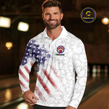 Load image into Gallery viewer, Retro American Flag white camo Eagle Bowling Shirt for Men Custom Patriotic Bowling Team Jersey NQS9819