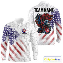 Load image into Gallery viewer, Retro American Flag white camo Eagle Bowling Shirt for Men Custom Patriotic Bowling Team Jersey NQS9819