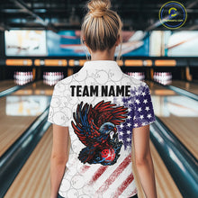 Load image into Gallery viewer, Retro American Flag white camo Eagle Bowling Shirt for Women Custom Patriotic Bowling Team Jersey NQS9819