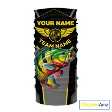 Load image into Gallery viewer, Personalized Black Peacock Bass Fishing jersey, Team Bass Fishing Long Sleeve tournament shirt| Yellow NQS9823