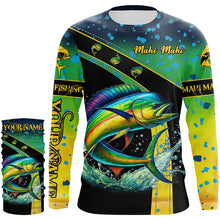 Load image into Gallery viewer, Mahi mahi fishing green scales UV protection Custom long sleeve fishing shirts, Dorado fishing jerseys NQS5393