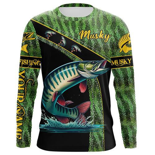 Musky fishing scales UV protection Custom long sleeve fishing shirts, muskie fishing jerseys NQS5395