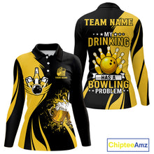 Load image into Gallery viewer, Funny yellow and black Bowling beer shirts for Women custom My drinking team has a bowling problem NQS9927
