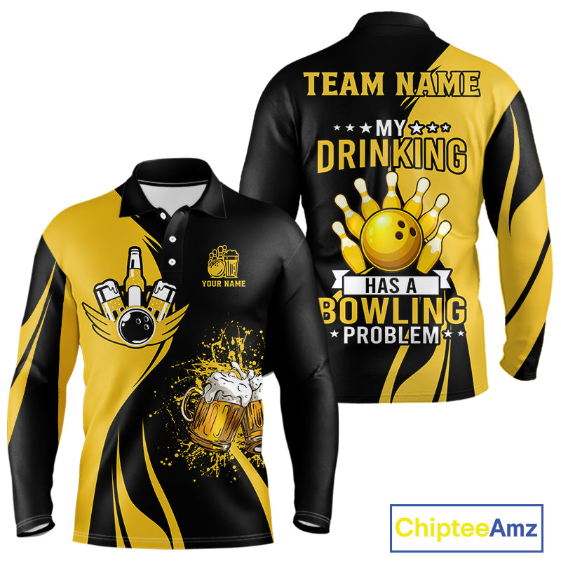 Funny yellow and black Bowling beer shirts for men custom My drinking team has a bowling problem NQS9927