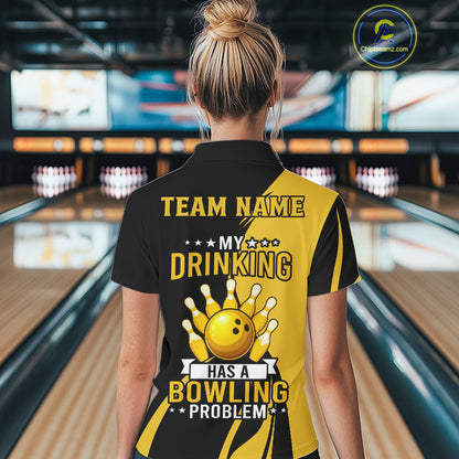 Funny yellow and black Bowling beer shirts for Women custom My drinking team has a bowling problem NQS9927