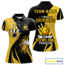 Load image into Gallery viewer, Funny yellow and black Bowling beer shirts for Women custom My drinking team has a bowling problem NQS9927