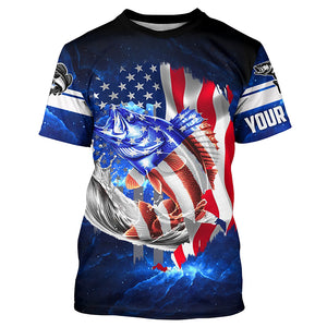 Walleye Fishing 3D American Flag patriotic Customize name All over print shirts NQS414