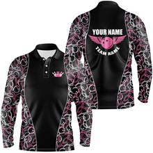 Load image into Gallery viewer, Black and pink Bowling pattern Polo, Quarter Zip Shirts For Men, Personalized Bowling Team Jerseys NQS7724