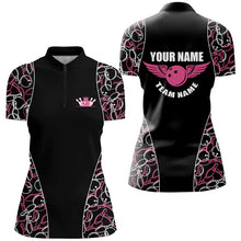 Load image into Gallery viewer, Black and pink Bowling pattern Polo, Quarter Zip Shirts For Women, Personalized Bowling Team Jerseys NQS7724
