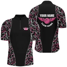 Load image into Gallery viewer, Black and pink Bowling pattern Polo, Quarter Zip Shirts For Men, Personalized Bowling Team Jerseys NQS7724