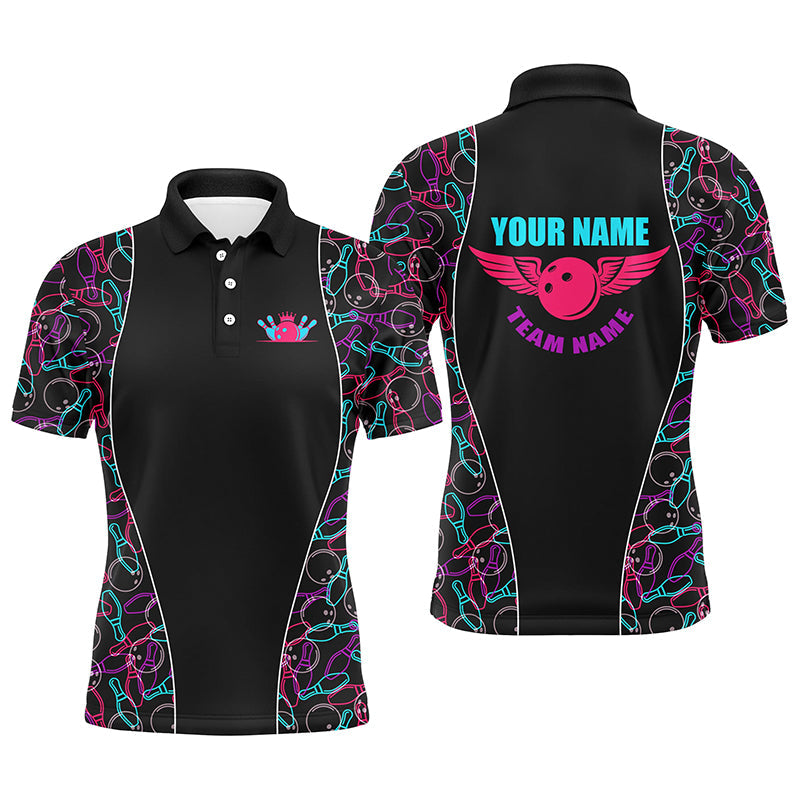 Custom Black Bowling pattern Polo, Quarter Zip Shirts For Men, Personalized Bowling Team Jerseys NQS7725