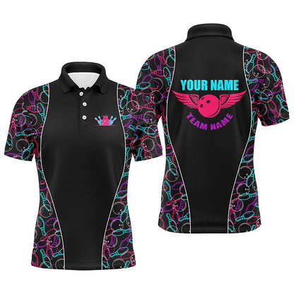 Custom Black Bowling pattern Polo, Quarter Zip Shirts For Men, Personalized Bowling Team Jerseys NQS7725