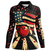 Load image into Gallery viewer, American Flag Retro bowling Women Polo, Quarter Zip shirts, Custom Patriotic Bowling Team Jerseys NQS7731