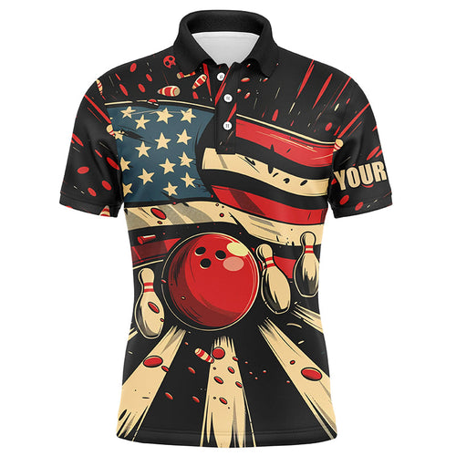 American Flag Retro bowling Mens Polo, Quarter Zip shirts, Custom Patriotic Bowling Team Jerseys NQS7731