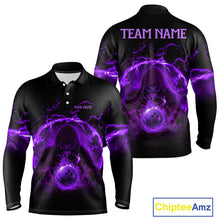 Load image into Gallery viewer, Mens bowling polo, 1/4 zip shirts Custom purple flame skull bowling team jerseys, gift for Bowlers NQS10057
