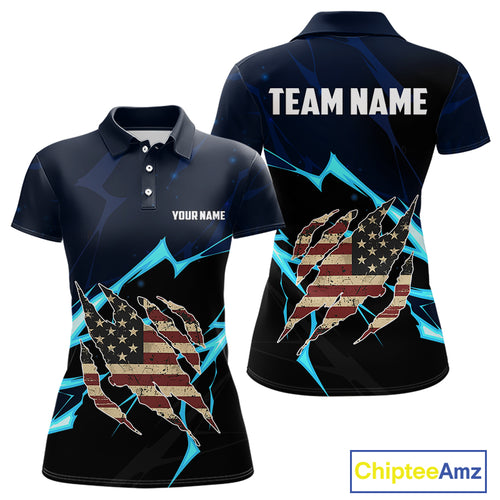 Vintage American Flag blue lightning Women Golf polo shirts Custom patriotic Golf outfit For ladies NQS10059