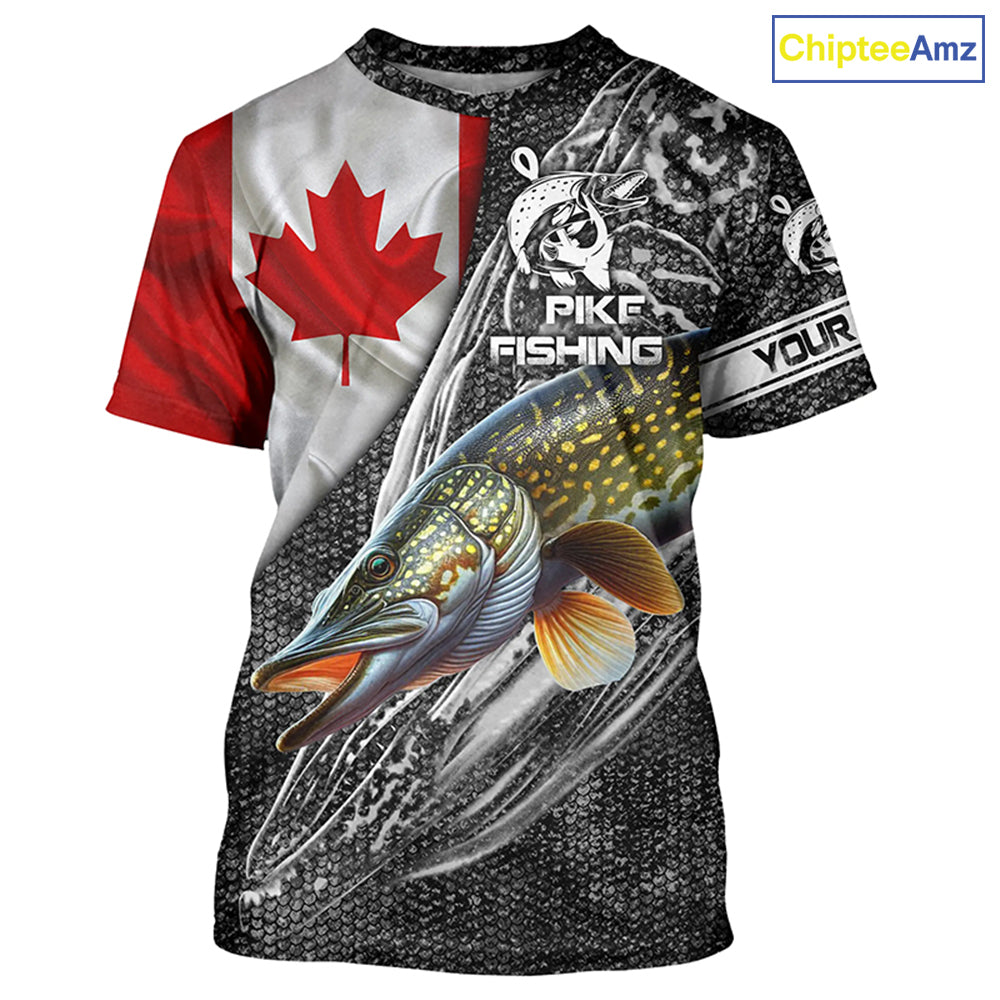 Canadian Flag Northern Pike Fishing Custom long sleeve performance Fishing Shirt, pike Fishing jerseys NQS3538