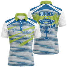 Load image into Gallery viewer, Mens disc golf polo shirt custom blue camo Alien disc golf basket, personalized disc golf gift NQS5855