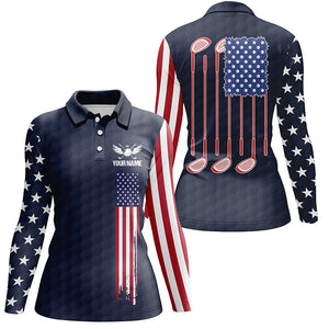 Womens golf polo shirts golf clubs American flag custom patriotic golf shirt for womens | Navy NQS5858