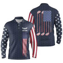 Load image into Gallery viewer, Mens golf polo shirts golf clubs American flag custom patriotic golf shirt for mens | Navy NQS5858