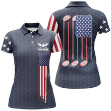 Load image into Gallery viewer, Womens golf polo shirts golf clubs American flag custom patriotic golf shirt for womens | Navy NQS5858