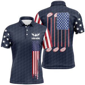 Mens golf polo shirts golf clubs American flag custom patriotic golf shirt for mens | Navy NQS5858