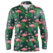 Load image into Gallery viewer, Mens golf polo shirts custom pink flamingo green tropical leaf pattern golf apparel for team men NQS7978