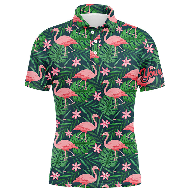 Mens golf polo shirts custom pink flamingo green tropical leaf pattern golf apparel for team men NQS7978