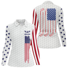 Load image into Gallery viewer, Womens golf polo shirts golf clubs American flag custom patriotic White golf shirt for women NQS7980