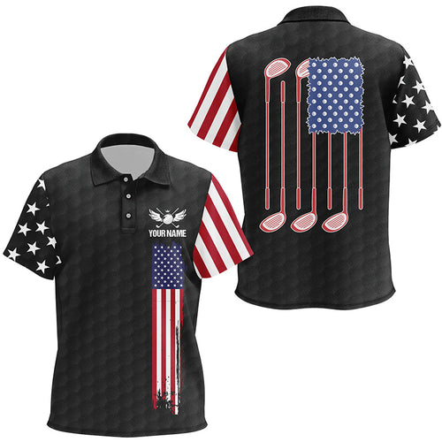 Kid golf polo shirts golf clubs American flag custom patriotic Black golf shirt for Kid NQS7981