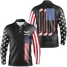 Load image into Gallery viewer, Mens golf polo shirts golf clubs American flag custom patriotic Black golf shirt for mens NQS7981