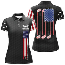 Load image into Gallery viewer, Womens golf polo shirts golf clubs American flag custom patriotic Black golf shirt for women NQS7981