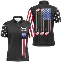 Load image into Gallery viewer, Mens golf polo shirts golf clubs American flag custom patriotic Black golf shirt for mens NQS7981