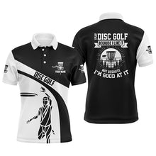 Load image into Gallery viewer, Black and white Mens disc golf polo shirts custom I play disc golf because I like it golf outfit men NQS6063