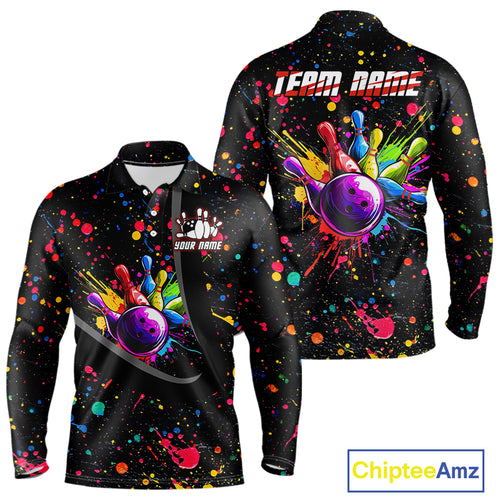 Colorful bowling jerseys Bowling Polo, 1/4 Zip Shirt for Men Custom Bowling Team shirts for bowlers NQS10363