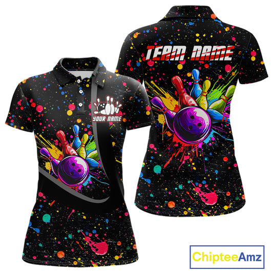 Colorful bowling jerseys Bowling Polo, 1/4 Zip Shirt for Women Custom Bowling Team shirts for bowlers NQS10363