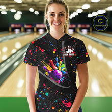 Load image into Gallery viewer, Colorful bowling jerseys Bowling Polo, 1/4 Zip Shirt for Women Custom Bowling Team shirts for bowlers NQS10363