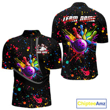 Load image into Gallery viewer, Colorful bowling jerseys Bowling Polo, 1/4 Zip Shirt for Men Custom Bowling Team shirts for bowlers NQS10363