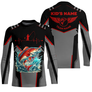 Personalized Black Redfish Fishing jerseys, Team red drum Fishing Long Sleeve tournament shirt| Orange NQS6286