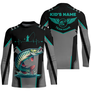 Personalized Black Musky Fishing jerseys, Team Muskie Fishing Long Sleeve tournament shirt| Green NQS6287