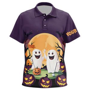 Boo Ghost Halloween Pumpkin Golf Pattern Purple Polo Shirt Custom Funny Golf Shirts For Kid Golf Gifts NQS8619