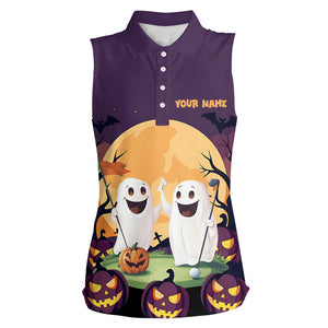 Boo Halloween Pumpkin Golf Pattern Purple sleeveless polo Shirt Custom Funny Golf Shirts For Women NQS8619