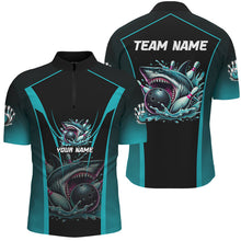 Load image into Gallery viewer, Cyan Blue Shark Bowling Team Men bowling shirts Custom Team Bowling League Jerseys, Uniform Outfits NQS8844