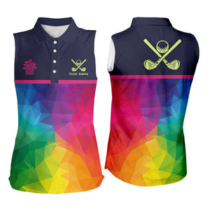 Colorful rainbow pattern Women sleeveless polo shirt custom ladies golf tops unique golf gifts NQS8847