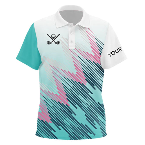 Cyan Blue pattern Kid Golf Polo Shirts Custom Kid Golf Tops, personalized golf gifts NQS9110