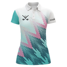 Load image into Gallery viewer, Cyan Blue pattern Womens Golf Polo Shirts Custom Ladies Golf Tops, personalized golf gifts NQS9110